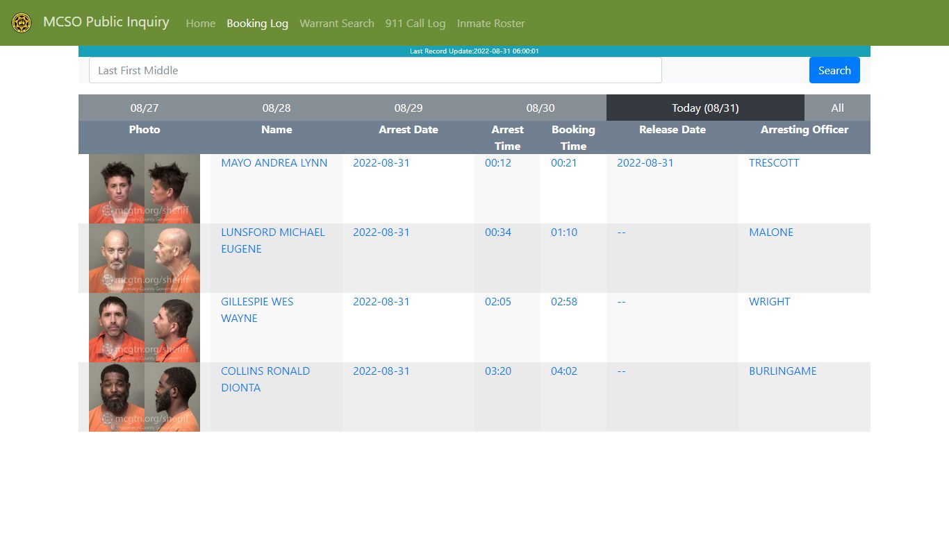 MCSO Public Inquiry: Booking Log - api.mcgtn.org