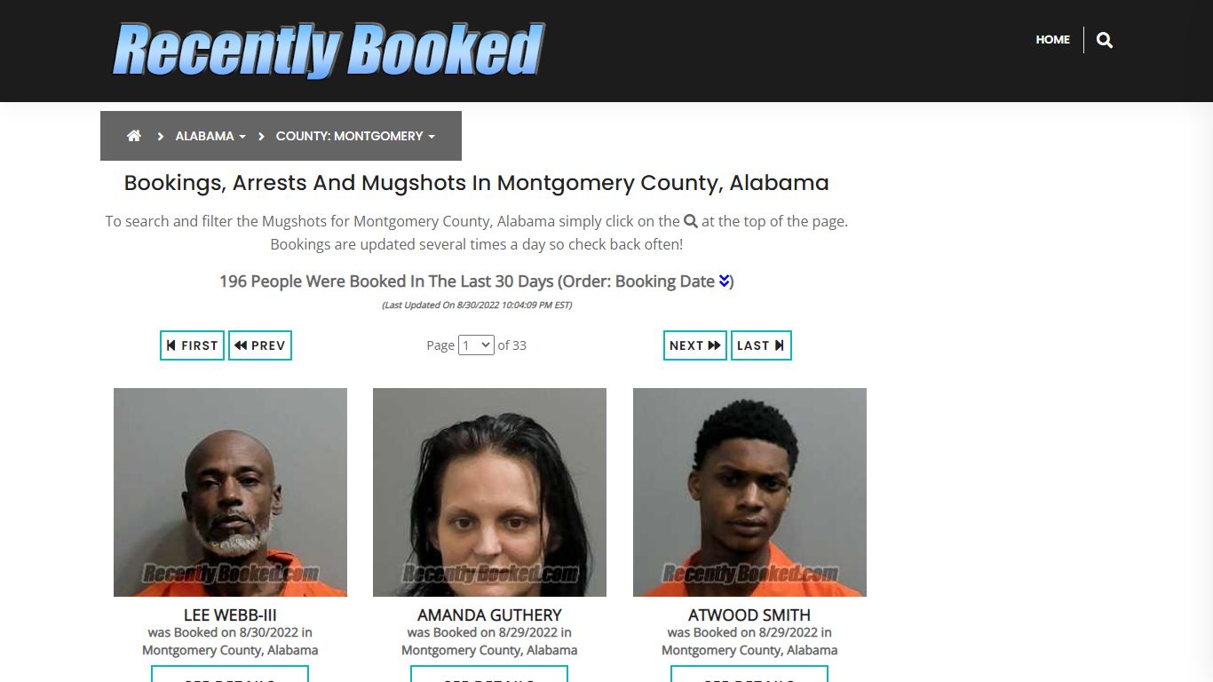 Bookings, Arrests and Mugshots in Montgomery County, Alabama